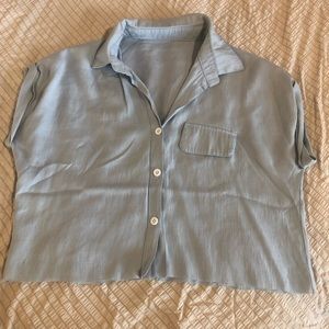 Baby blue cropped button up